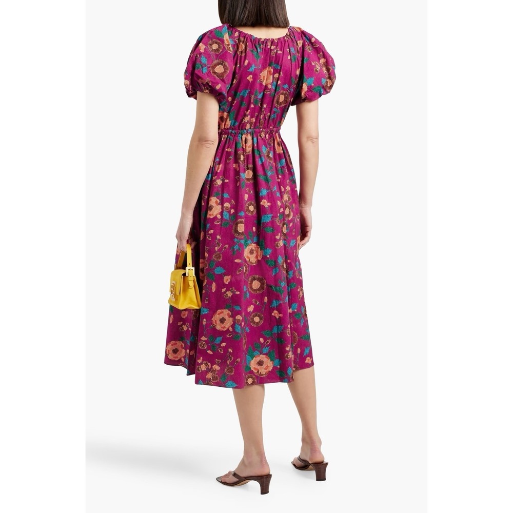 Ulla Johnson Vika Midi Dress Size 2 Ruby Floral Cotton Poplin Puff Sleeve NWT - Picture 2 of 14
